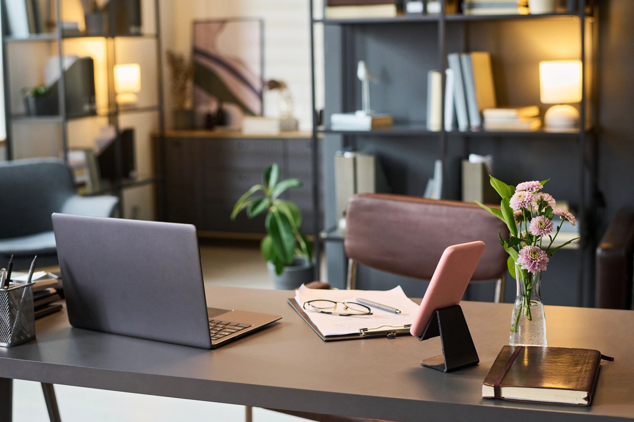 Calm therapy office workspace